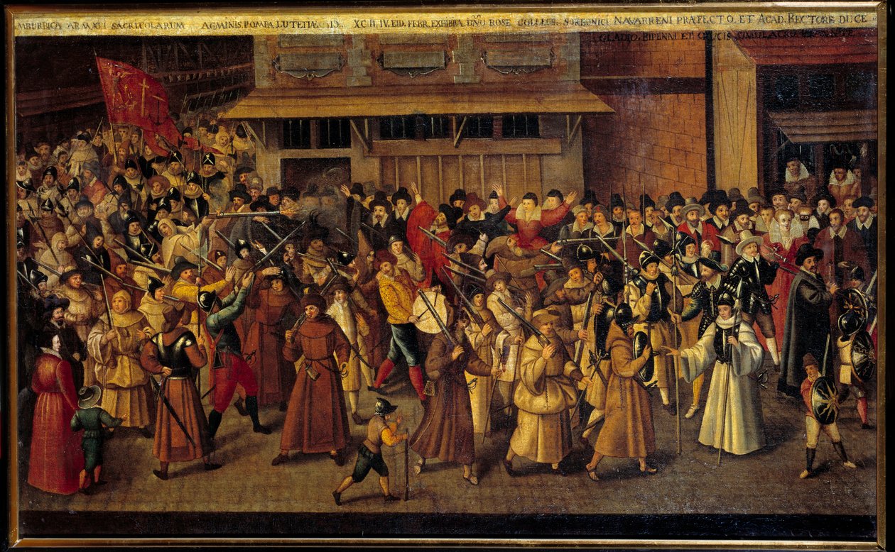 Vallásháborúk katolikusok és protestánsok között: „” Liga felvonulása a Cathedrale Notre Dame végén, 1593. 02. 04.”. Francois II Bunel (1522-1599) festménye alkotó: Francois Bunel