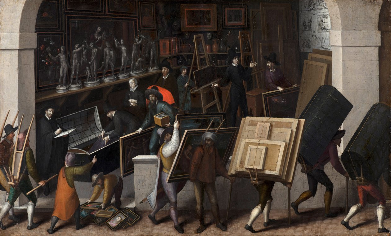 Egy festőműterem tartalmának elkobzása, 1590 körül alkotó: Francois Bunel