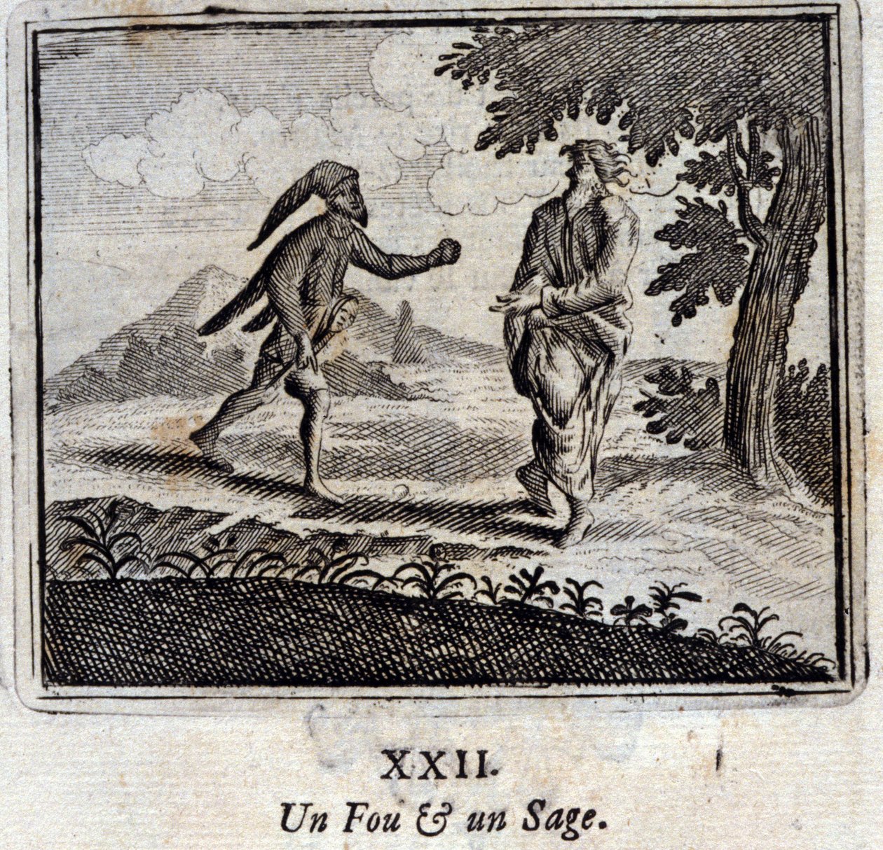 Egy őrült és egy bölcs. Jean de La Fontaine (1621-95) meséi. Illusztráció: François Chauveau (1613-1676). 1728-as kiadás. alkotó: Francois Chauveau