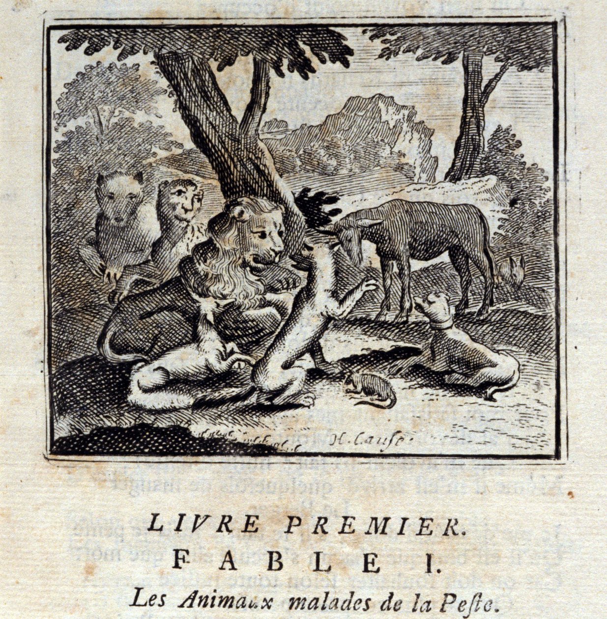 A pestisben megbetegedett állatok. Jean de La Fontaine (1621-95) meséi. Illusztráció: Francois Chauveau (1613-1676). 1728-as kiadás. alkotó: Francois Chauveau