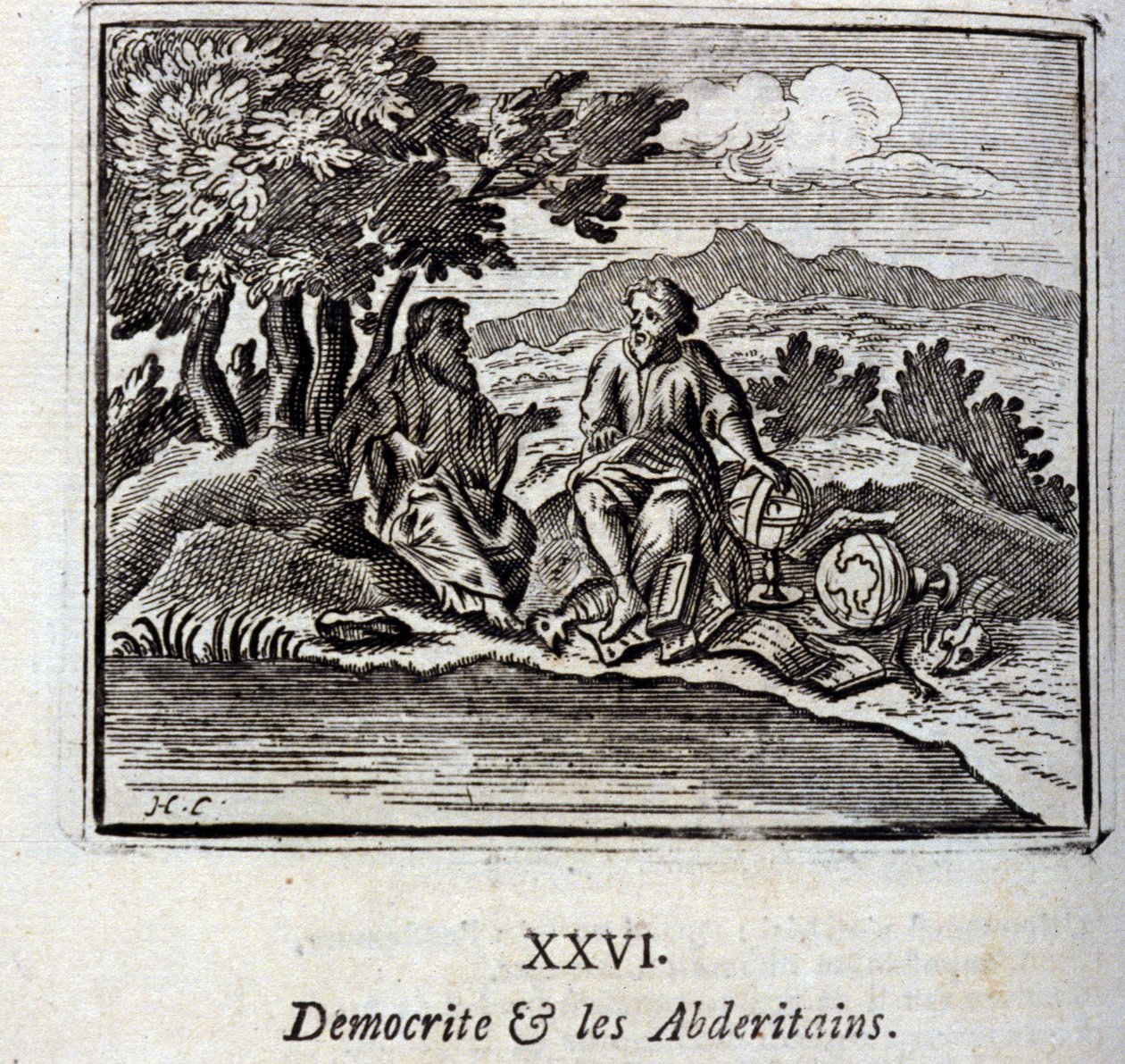 Democrite és az Abderitans. Jean de La Fontaine (1621-95) meséi. Illusztráció: François Chauveau (1613-1676). 1728-as kiadás. alkotó: Francois Chauveau