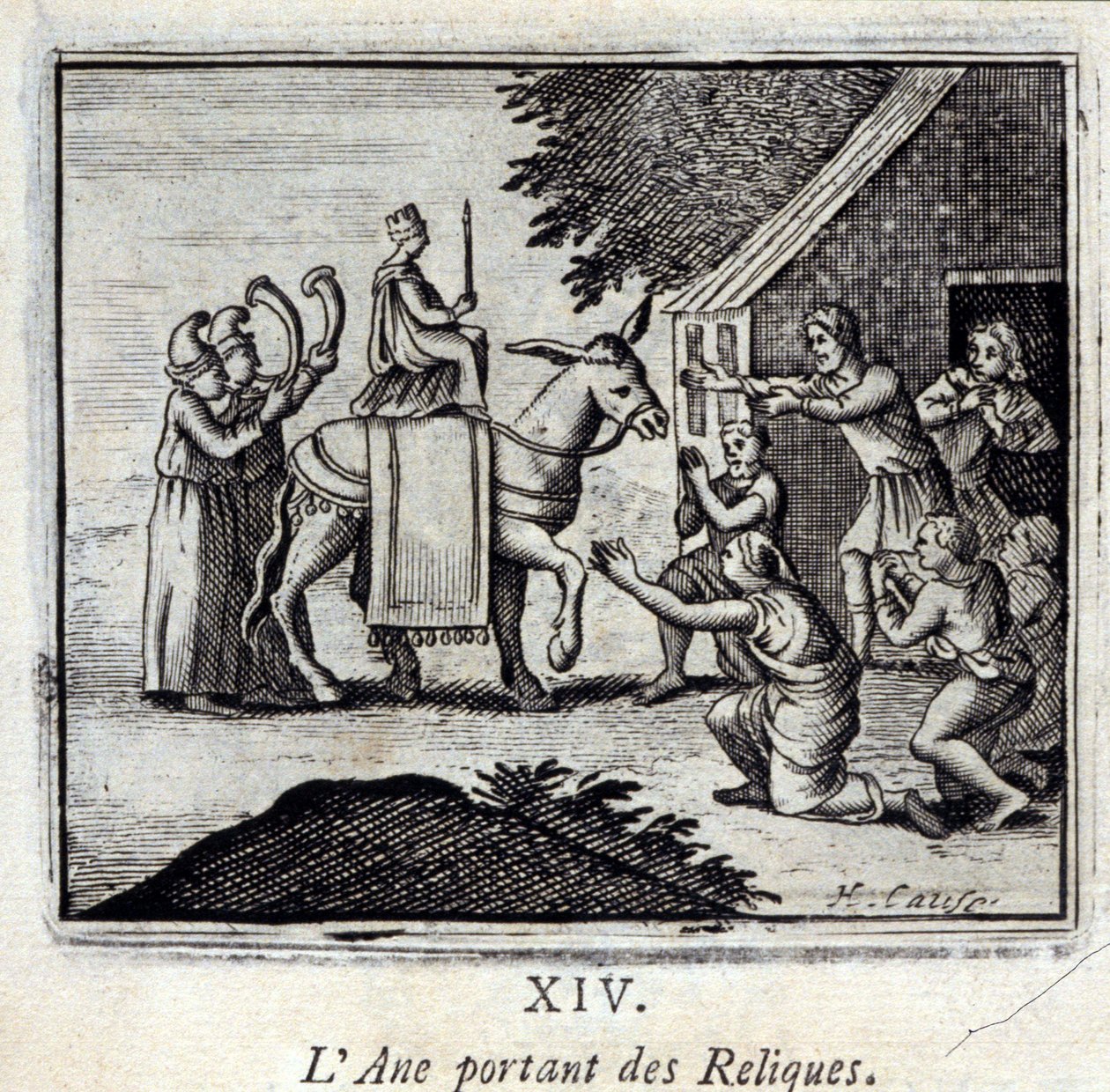 Relikviákat hordozó szamár. Jean de La Fontaine (1621-95) meséi. Illusztráció: François Chauveau (1613-1676). 1728-as kiadás. alkotó: Francois Chauveau