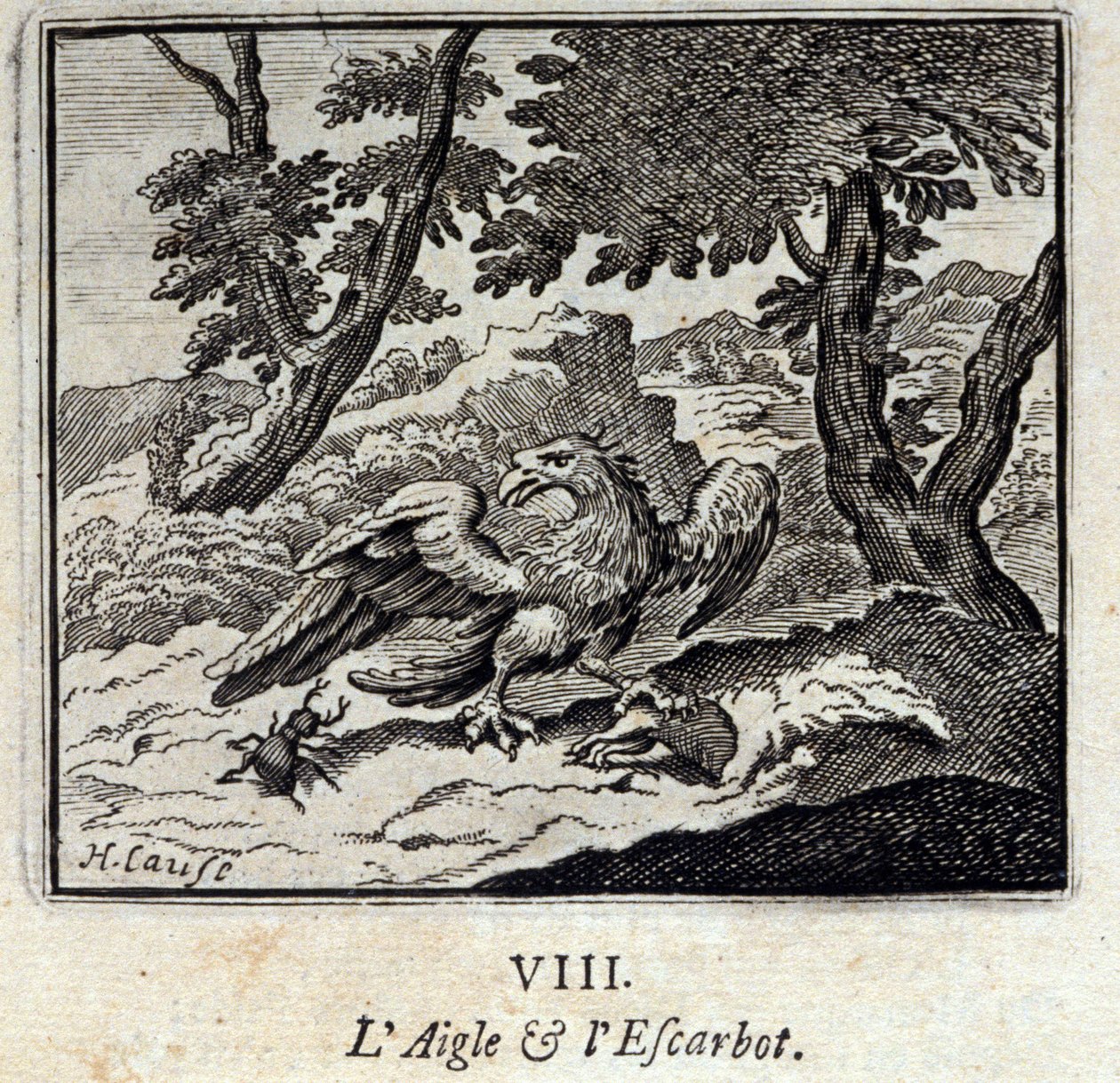 Sas és csiga. Jean de La Fontaine (1621-95) meséi. Illusztráció: Francois Chauveau (1613-1676). 1728-as kiadás. alkotó: Francois Chauveau