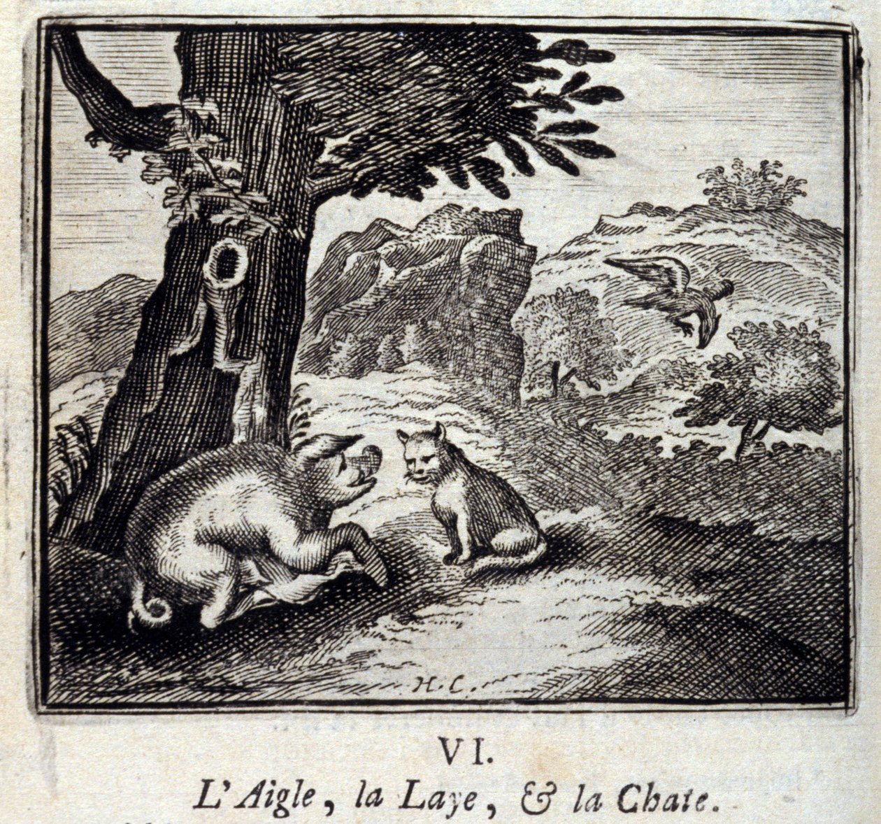 Jean de La Fontaine (1621-95) The Eagle the Laie és a Cat. Fables. Illusztráció: Francois Chauveau (1613-1676). 1728-as kiadás. alkotó: Francois Chauveau