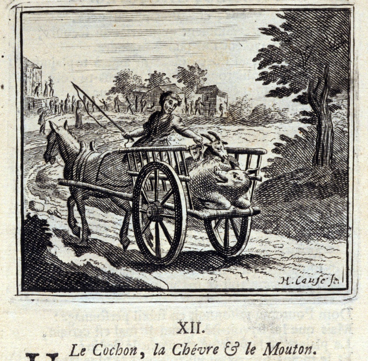 Jean de La Fontaine (1621-95) A disznó, a kecske és a mutyi. Illusztráció: Francois Chauveau (1613-1676). 1728-as kiadás. alkotó: Francois Chauveau
