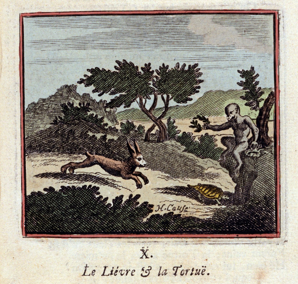 A nyúl és a teknősbéka - Jean de La Fontaine (1621-1695) meséi - Francois Chauveau (1613-1676) illusztrációja - 1728-as kiadás alkotó: Francois Chauveau