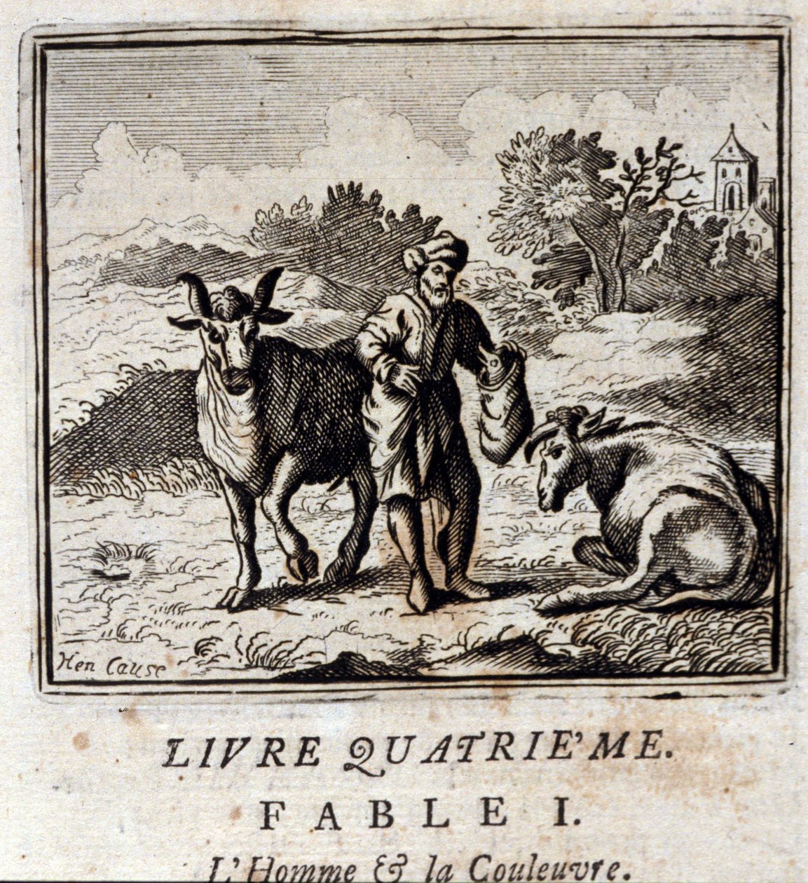 Ember és Kígyó. Jean de La Fontaine (1621-95) meséi. Illusztráció: Francois Chauveau (1613-1676). 1728-as kiadás. alkotó: Francois Chauveau