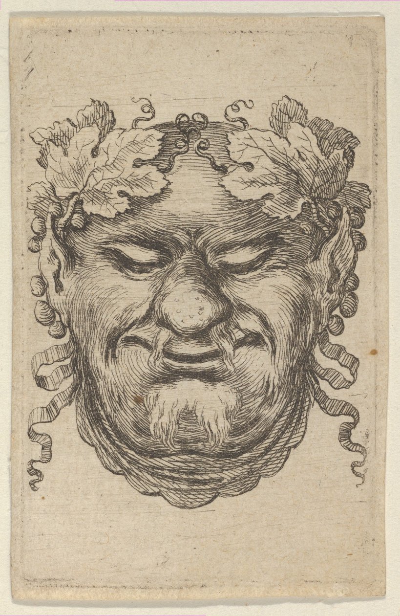 Bacchus maszkja szőlőlevél-koszorúval és szalaggal, a Divers Masques-tól, kb. 1635-45. alkotó: Francois Chauveau