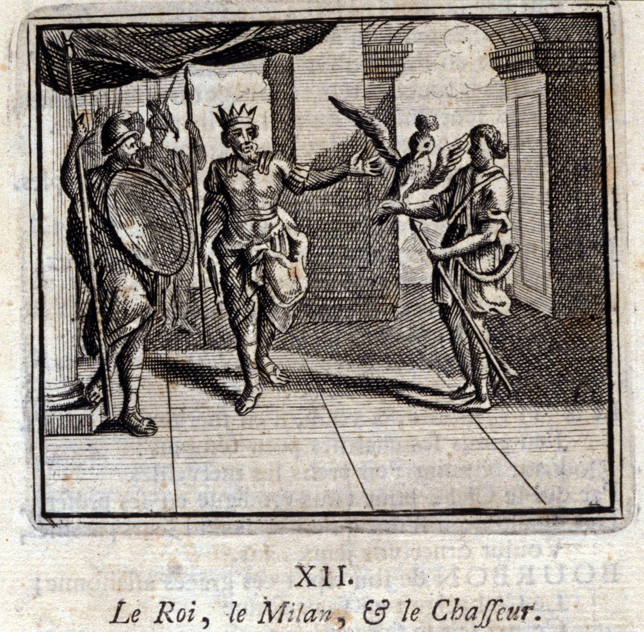 Milan, a király és a vadász. Jean de La Fontaine (1621-95) meséi. Illusztráció: François Chauveau (1613-1676). 1728-as kiadás. alkotó: Francois Chauveau