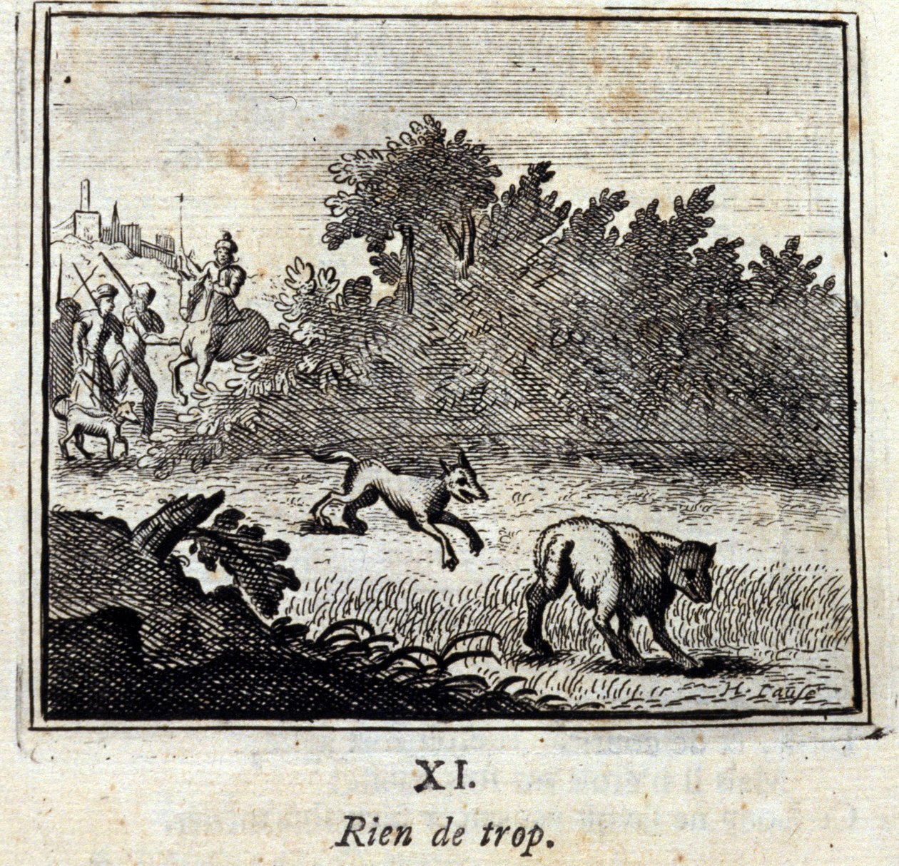Semmi túl sok. Jean de La Fontaine (1621-95) meséi. Illusztráció: Francois Chauveau (1613-1676). 1728-as kiadás. alkotó: Francois Chauveau