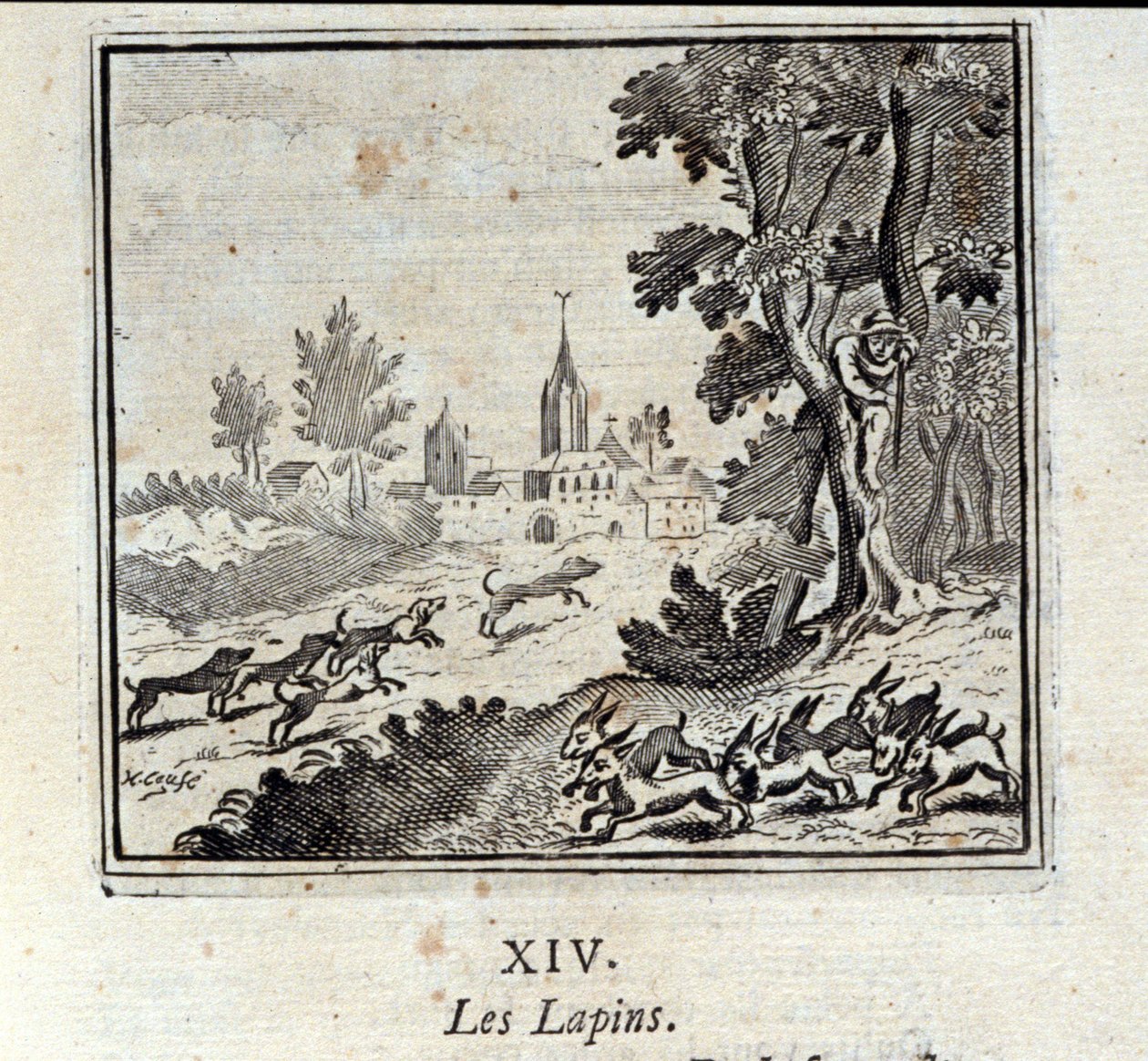 Nyulak. Jean de La Fontaine (1621-95) meséi. François Chauveau (1613-1676) illusztrációja. 1728-as kiadás. alkotó: Francois Chauveau