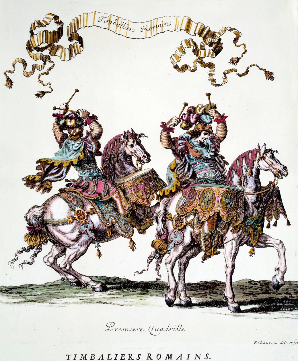 Római hangdobozok a XIV. Lajos király (1638-1715) által 1662-ben adott körhintában Francois Chauveau (1613-1676) metszete 17. századi magángyűjtemény alkotó: Francois Chauveau