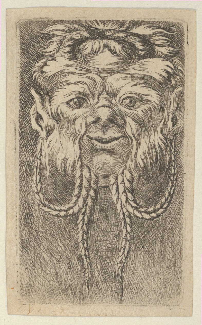 Szatír maszk átfedő szarvakkal és négy fonott szakállal, a Divers Ma...-tól, kb. 1635-45. alkotó: Francois Chauveau