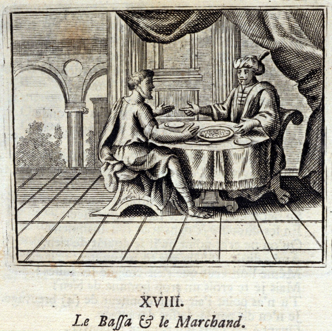 A Bassa és a Kereskedő. Jean de La Fontaine (1621-95) meséi. Illusztráció: François Chauveau (1613-1676). 1728-as kiadás. alkotó: Francois Chauveau