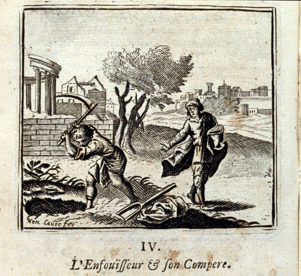 A Burner és a Compere. Jean de La Fontaine (1621-95) meséi. Illusztráció: Francois Chauveau (1613-1676). 1728-as kiadás. alkotó: Francois Chauveau