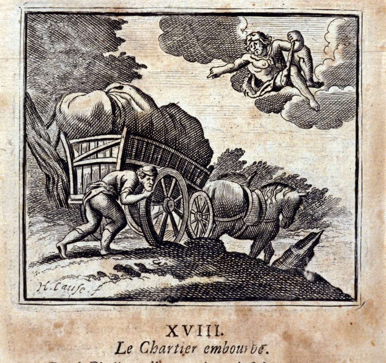 A Chartier zavarja. Jean de La Fontaine (1621-95) meséi. Illusztráció: François Chauveau (1613-1676). 1728-as kiadás. alkotó: Francois Chauveau
