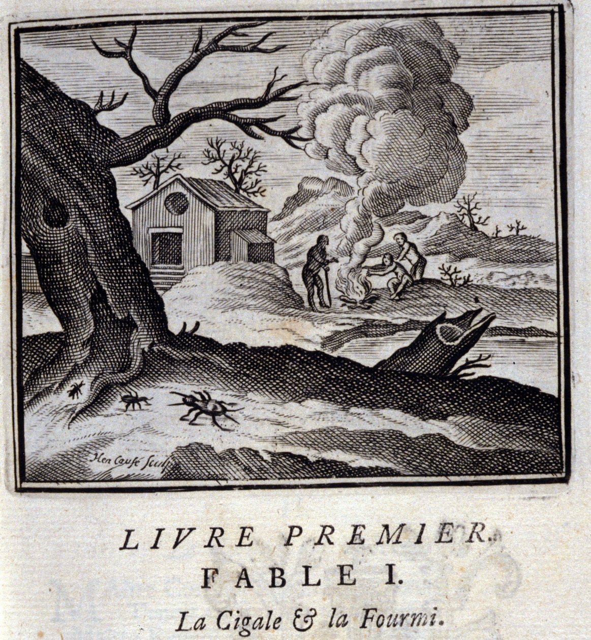 A Cigale és a Hangya. Jean de La Fontaine (1621-95) meséi. Illusztráció: François Chauveau (1613-1676). 1728-as kiadás. alkotó: Francois Chauveau