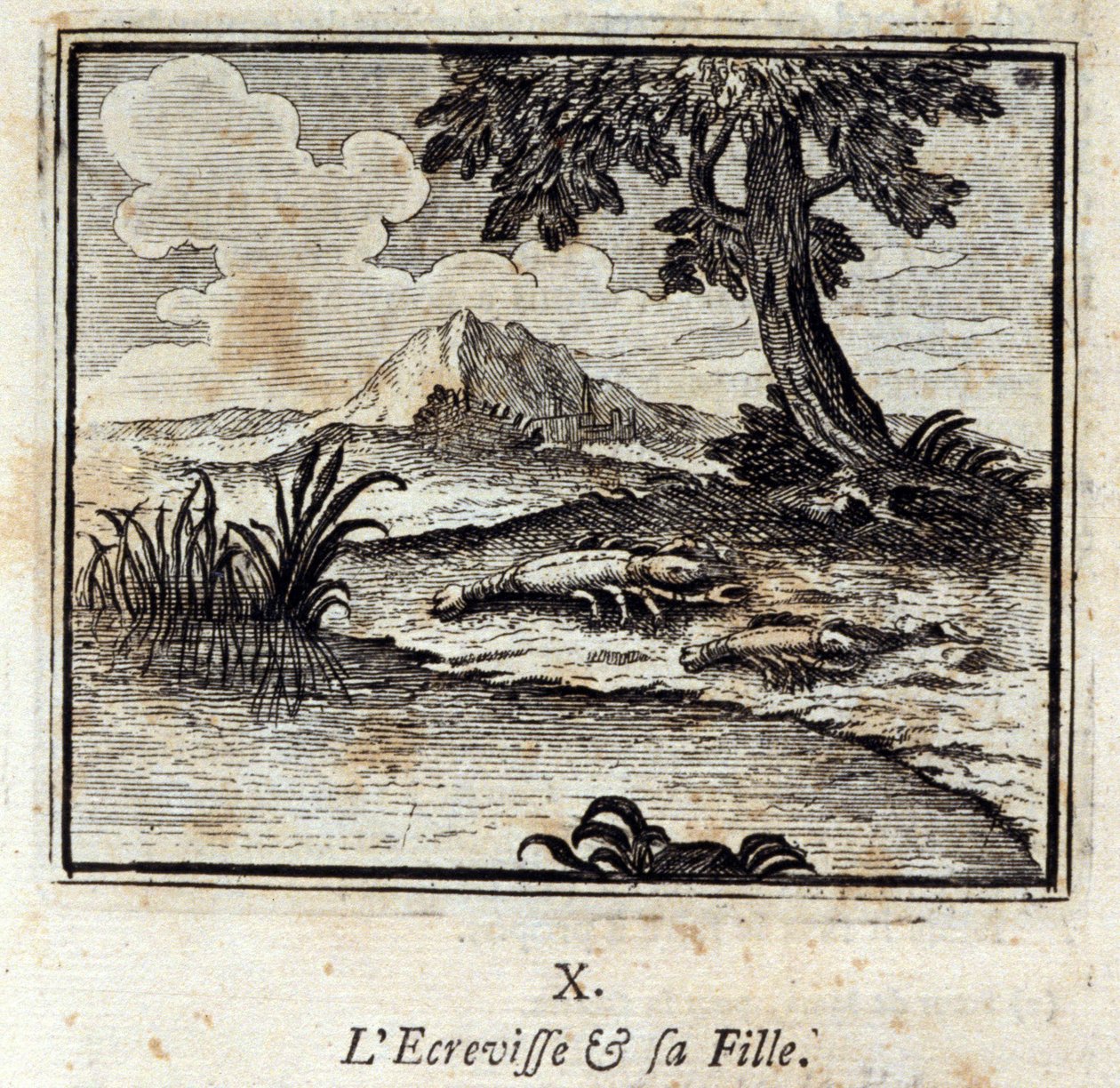 A Crevisse és a lánya. Jean de La Fontaine (1621-95) meséi. Illusztráció: François Chauveau (1613-1676). 1728-as kiadás. alkotó: Francois Chauveau