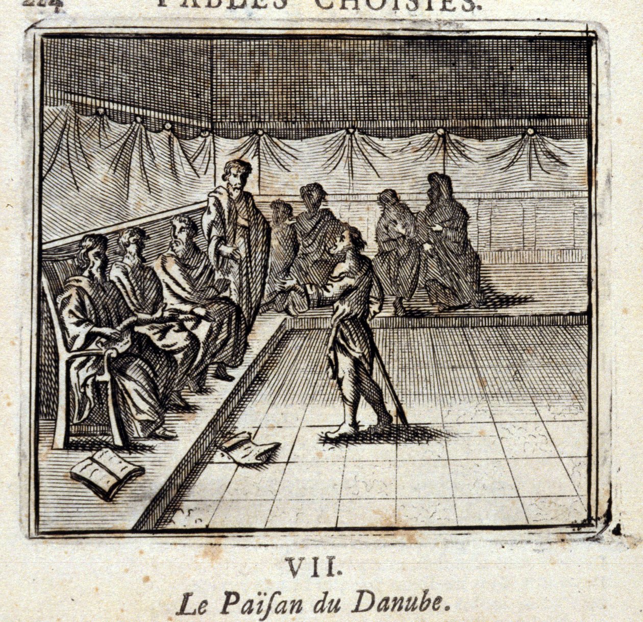 A dunai paraszt. Jean de La Fontaine (1621-95) meséi. Illusztráció: François Chauveau (1613-1676). 1728-as kiadás. alkotó: Francois Chauveau