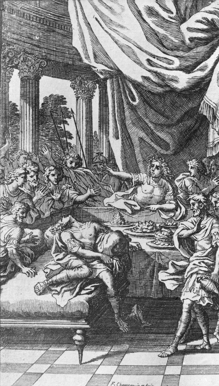 Britannicus halála, Jean Racine „Britannicus” (1669) című művéből, 1676-ban jelent meg alkotó: Francois Chauveau