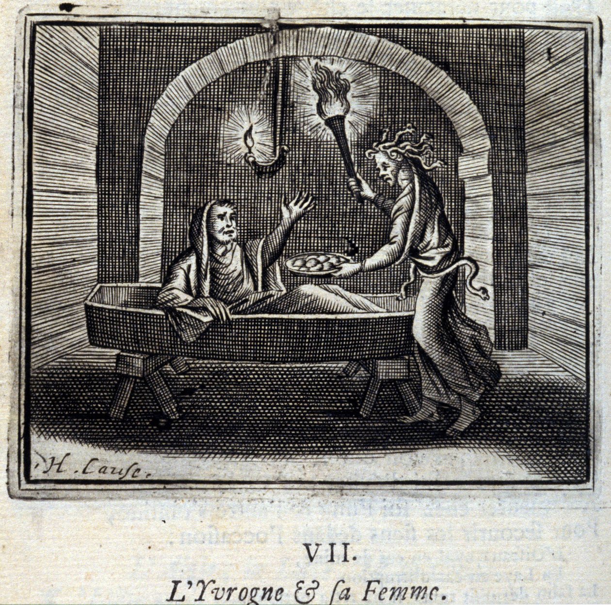 A részeg és a felesége. Jean de La Fontaine (1621-95) meséi. Illusztráció: François Chauveau (1613-1676). 1728-as kiadás. alkotó: Francois Chauveau