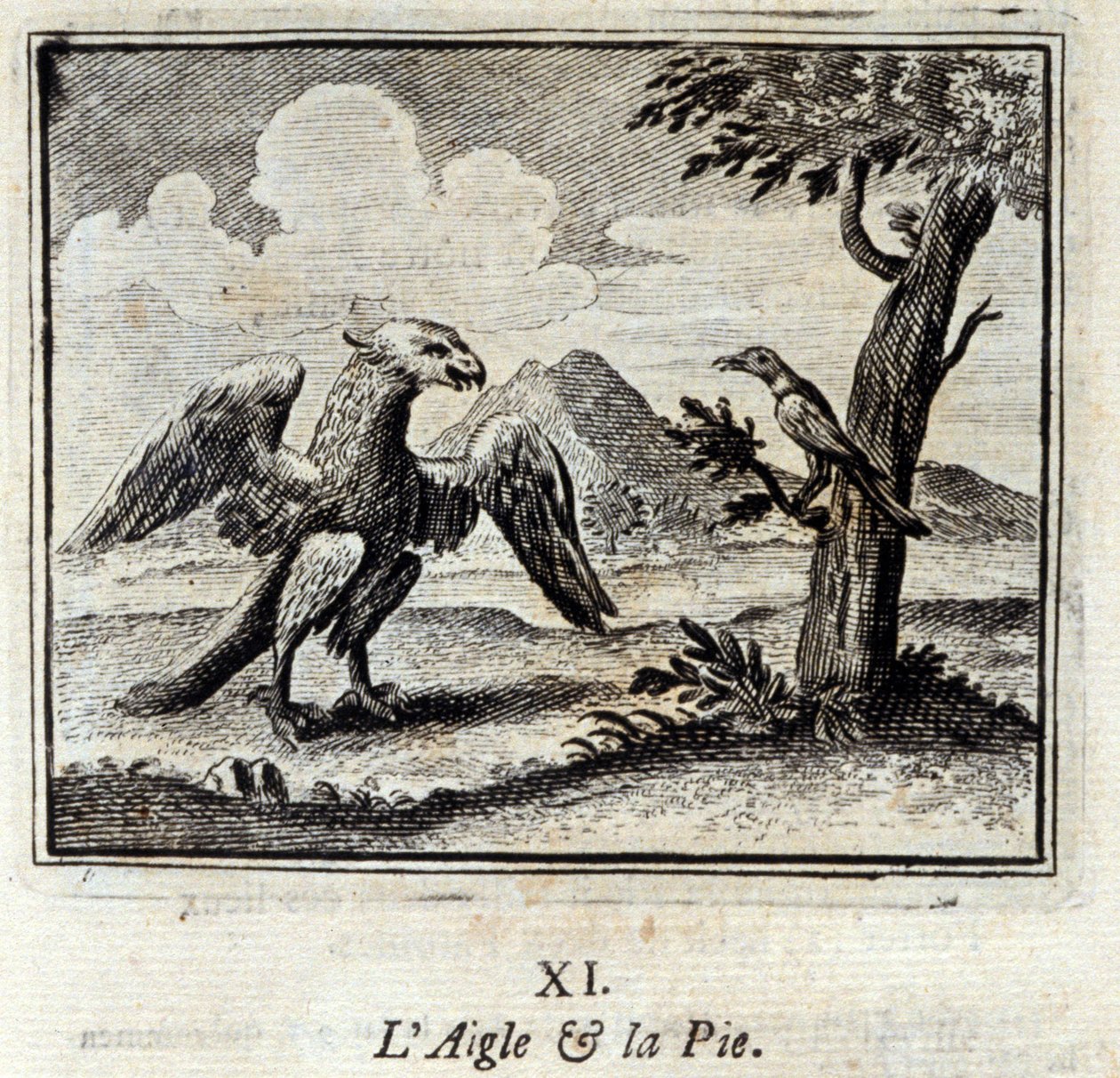 A Sas és a Pius. Jean de La Fontaine (1621-95) meséi. Illusztráció: François Chauveau (1613-1676). 1728-as kiadás. alkotó: Francois Chauveau