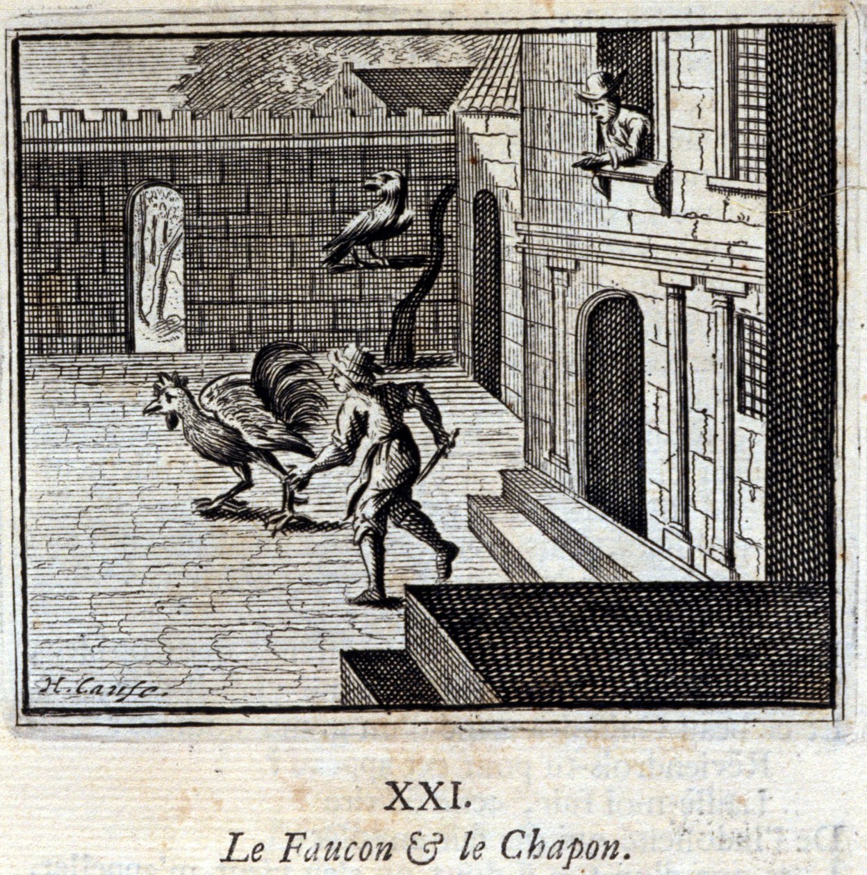 A Sólyom és a Capon. Jean de La Fontaine (1621-95) meséi. Illusztráció: François Chauveau (1613-1676). 1728-as kiadás. alkotó: Francois Chauveau