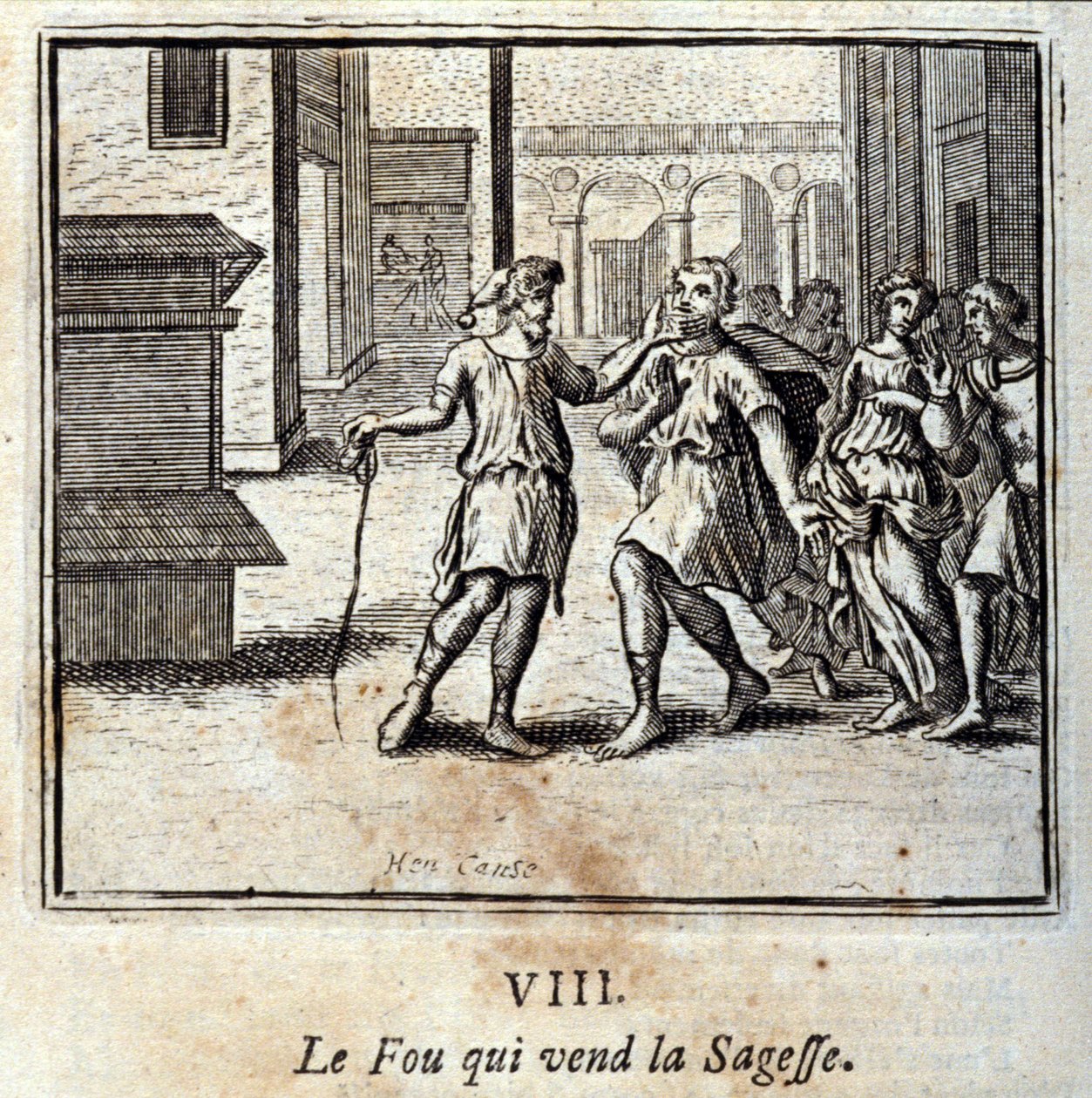 A Fou, aki eladja a bölcsességet. Jean de La Fontaine (1621-95) meséi. Illusztráció: Francois Chauveau (1613-1676). 1728-as kiadás. alkotó: Francois Chauveau