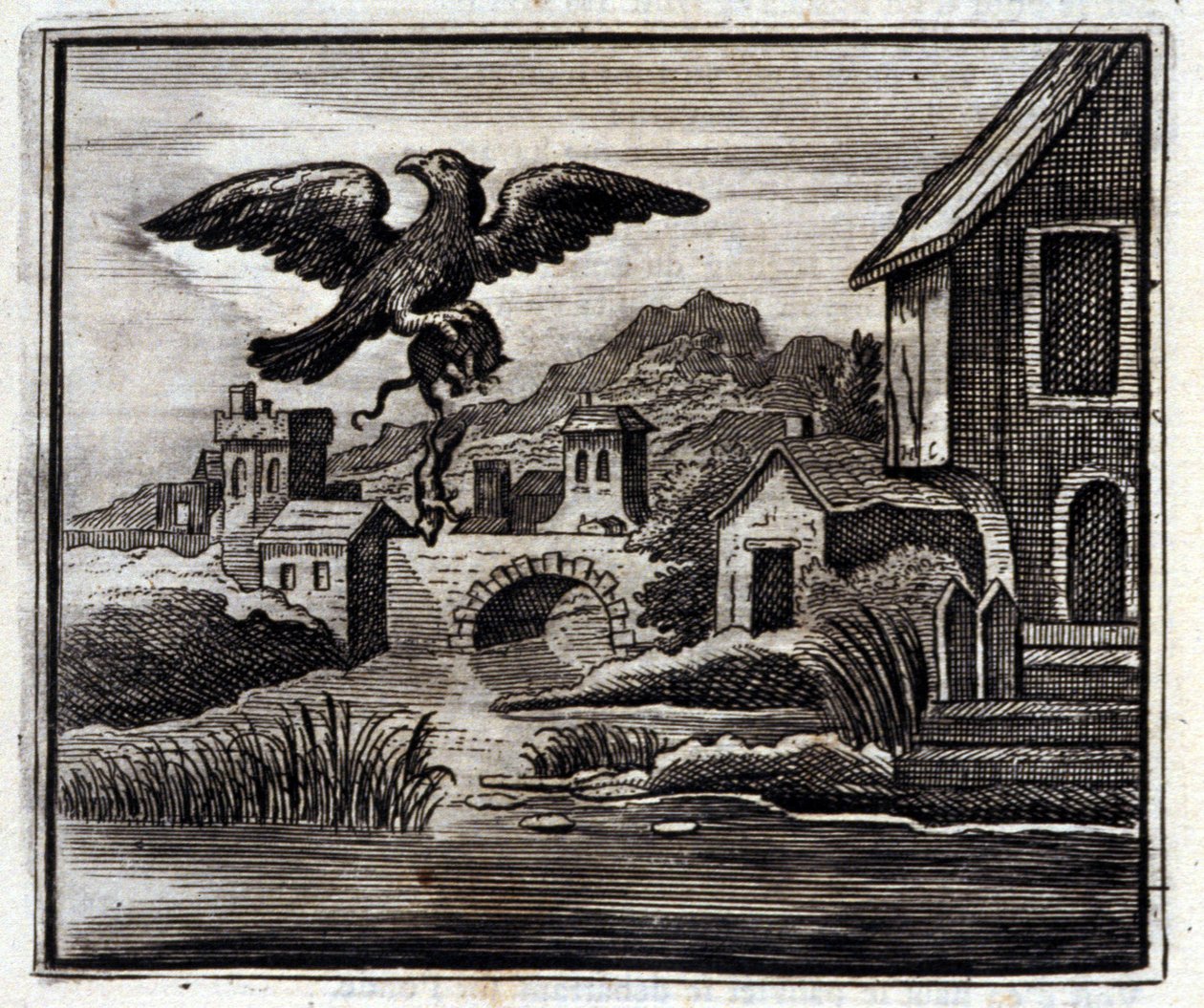 A béka és a patkány. Jean de La Fontaine (1621-95) meséi. Illusztráció: Francois Chauveau (1613-1676). 1728-as kiadás. alkotó: Francois Chauveau