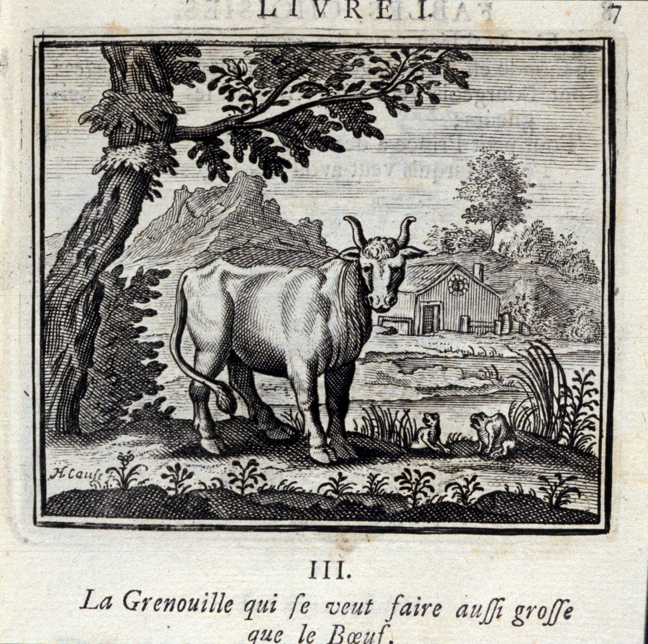 A béka, aki olyan nagyra akar nőni, mint a marha. Jean de La Fontaine (1621-95) meséi. Illusztráció: François Chauveau (1613-1676). 1728-as kiadás. alkotó: Francois Chauveau