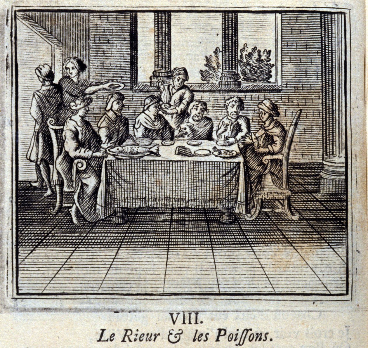 A nevetés és a Halak. Jean de La Fontaine (1621-95) meséi. Illusztráció: François Chauveau (1613-1676). 1728-as kiadás. alkotó: Francois Chauveau