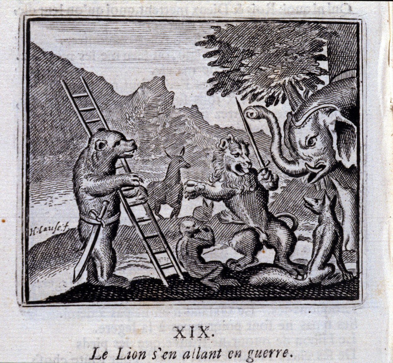 Az oroszlán háborúba indul. Jean de La Fontaine (1621-95) meséi. Illusztráció: Francois Chauveau (1613-1676). 1728-as kiadás. alkotó: Francois Chauveau