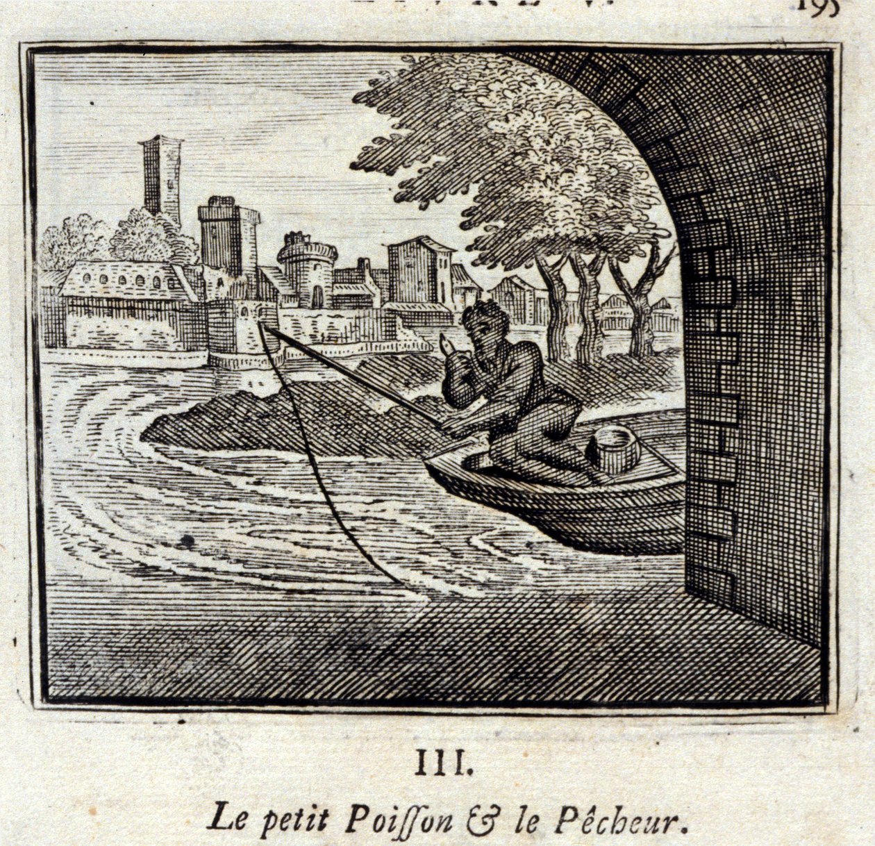 A kis hal és a halász. Jean de La Fontaine (1621-95) meséi. Illusztráció: François Chauveau (1613-1676). 1728-as kiadás. alkotó: Francois Chauveau
