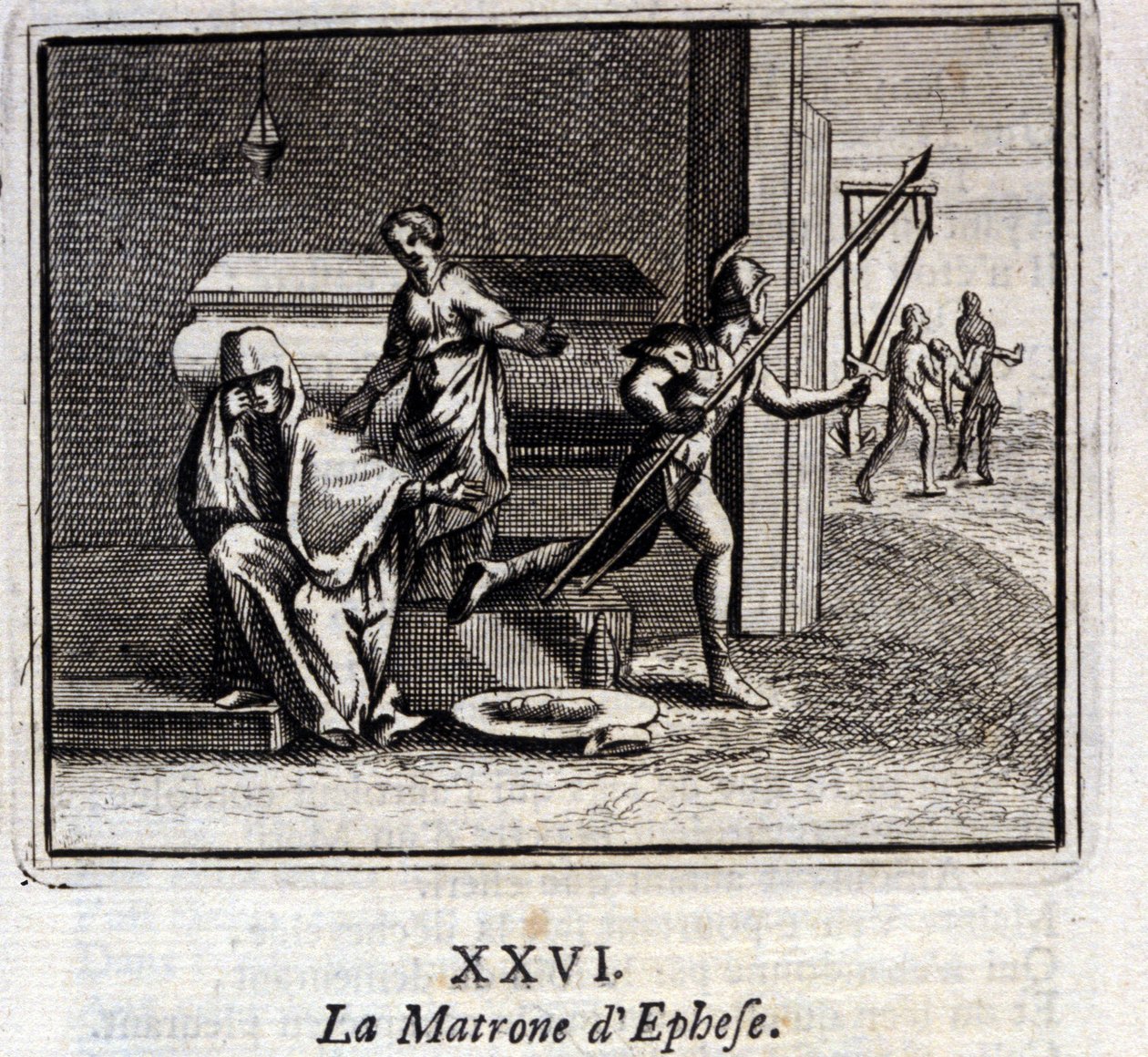 Az efezusi anya. Jean de La Fontaine (1621-95) meséi. Illusztráció: Francois Chauveau (1613-1676). 1728-as kiadás. alkotó: Francois Chauveau