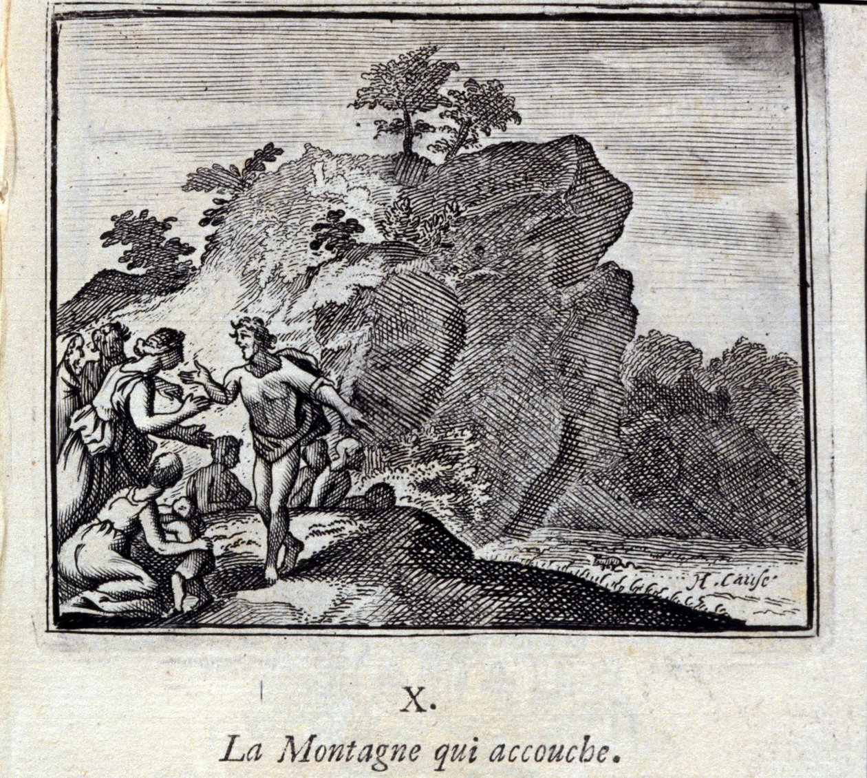 A hegy szülése. Jean de La Fontaine (1621-95) meséi. Illusztráció: Francois Chauveau (1613-1676). 1728-as kiadás. alkotó: Francois Chauveau