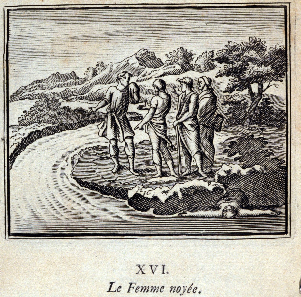 A Noyee Woman. Jean de La Fontaine (1621-95) meséi. Illusztráció: François Chauveau (1613-1676). 1728-as kiadás. alkotó: Francois Chauveau