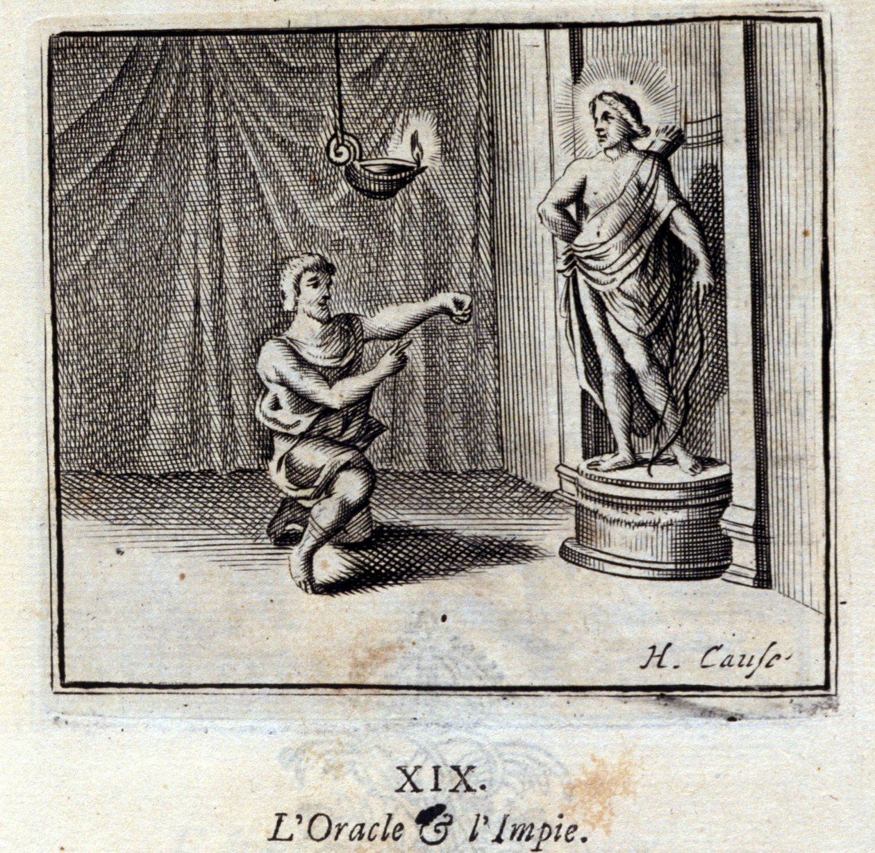 Az Orákulum és az Istentelen. Jean de La Fontaine (1621-95) meséi. Illusztráció: Francois Chauveau (1613-1676). 1728-as kiadás. alkotó: Francois Chauveau