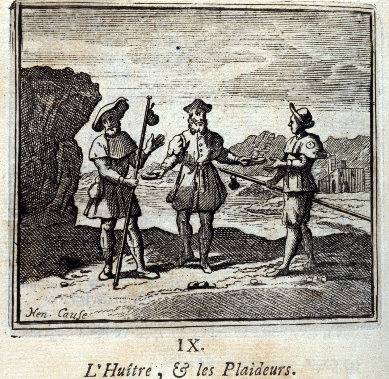Az osztriga és a peres felek. Jean de La Fontaine (1621-95) meséi. Illusztráció: François Chauveau (1613-1676). 1728-as kiadás. alkotó: Francois Chauveau