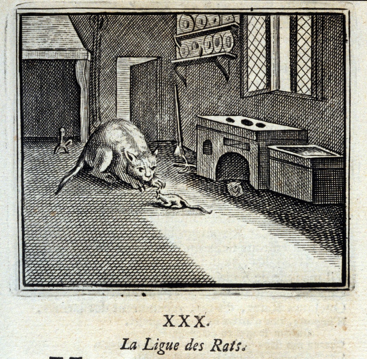 A Patkányliga. Jean de La Fontaine (1621-95) meséi. Illusztráció: François Chauveau (1613-1676). 1728-as kiadás. alkotó: Francois Chauveau