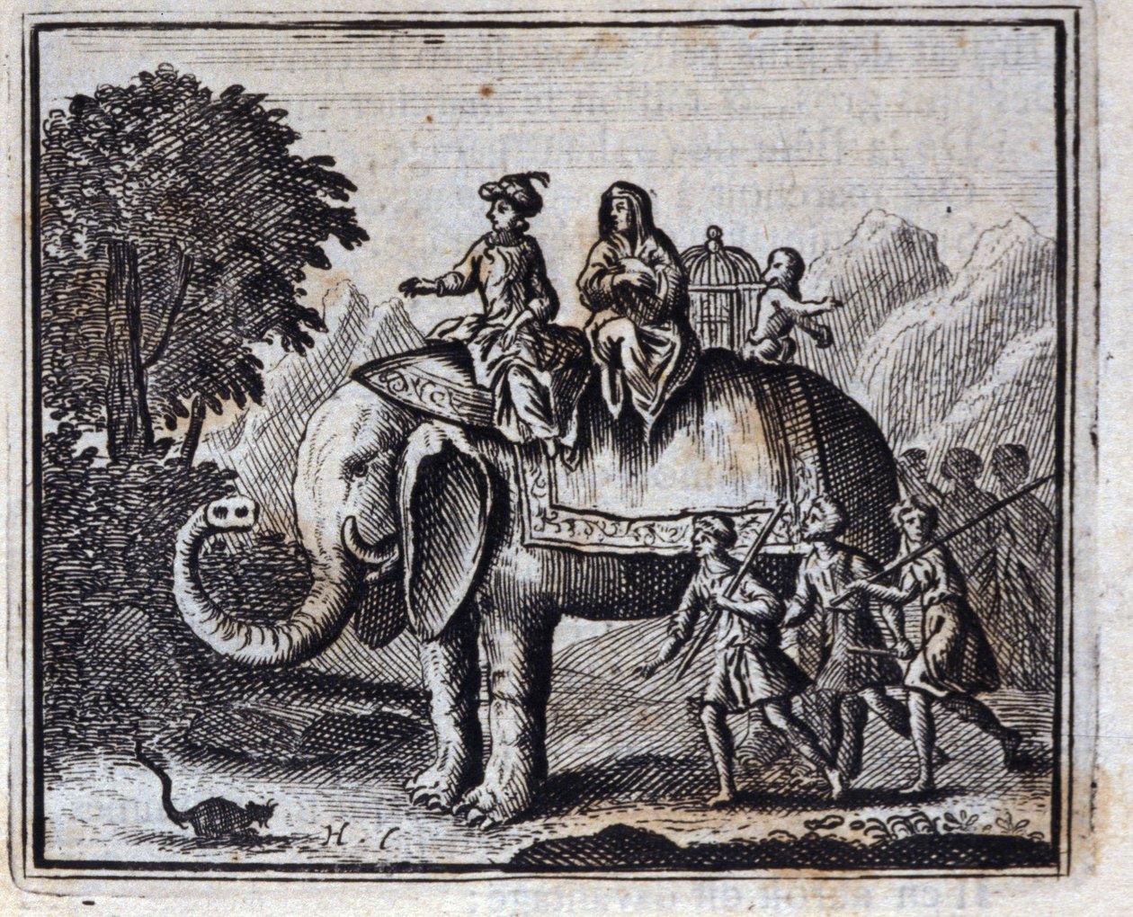A patkány és az elefánt. Jean de La Fontaine (1621-95) meséi. Illusztráció: François Chauveau (1613-1676). 1728-as kiadás. alkotó: Francois Chauveau