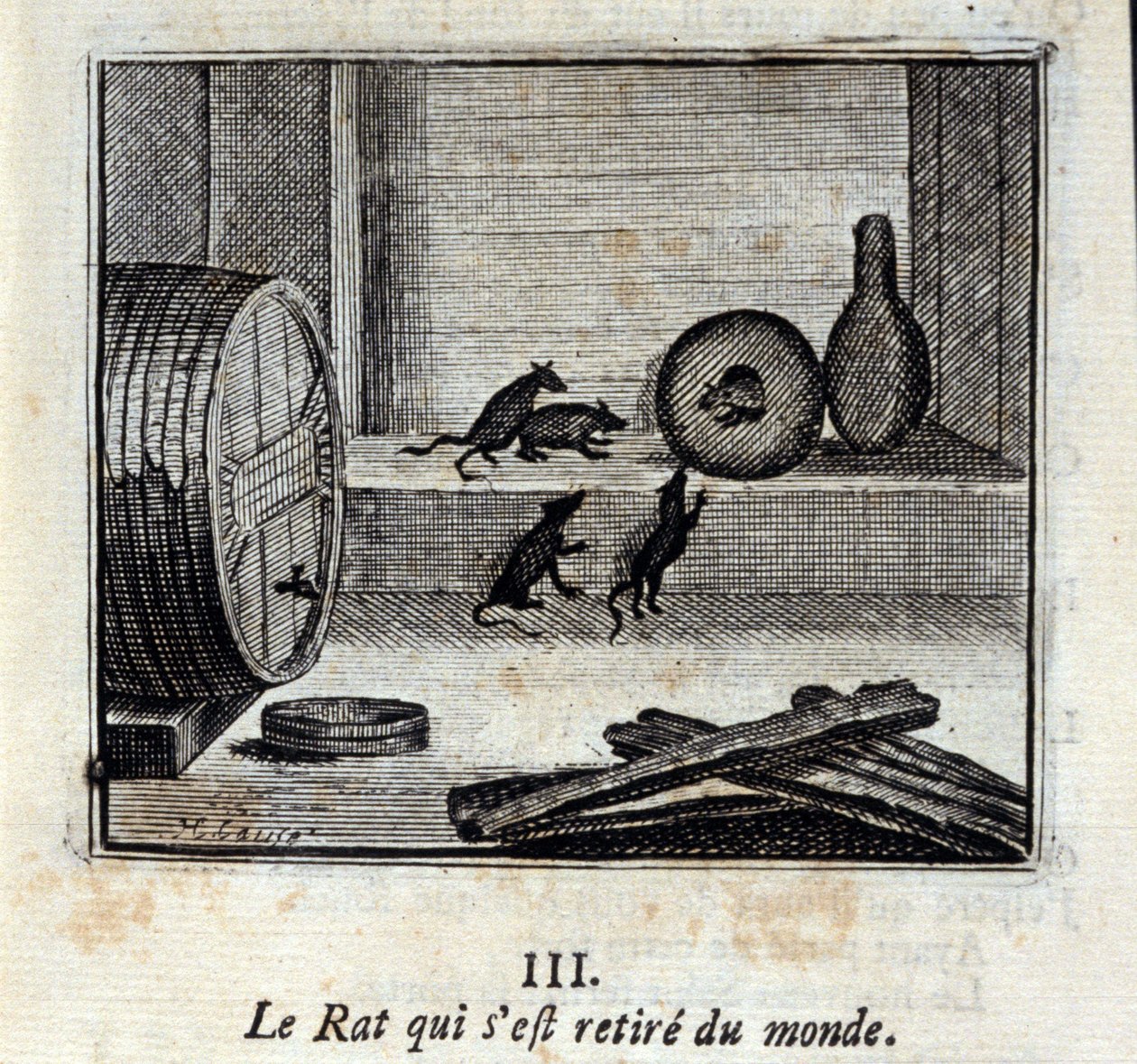 A patkány, amely elvonult a világtól. Jean de La Fontaine (1621-95) meséi. Illusztráció: François Chauveau (1613-1676). 1728-as kiadás. alkotó: Francois Chauveau