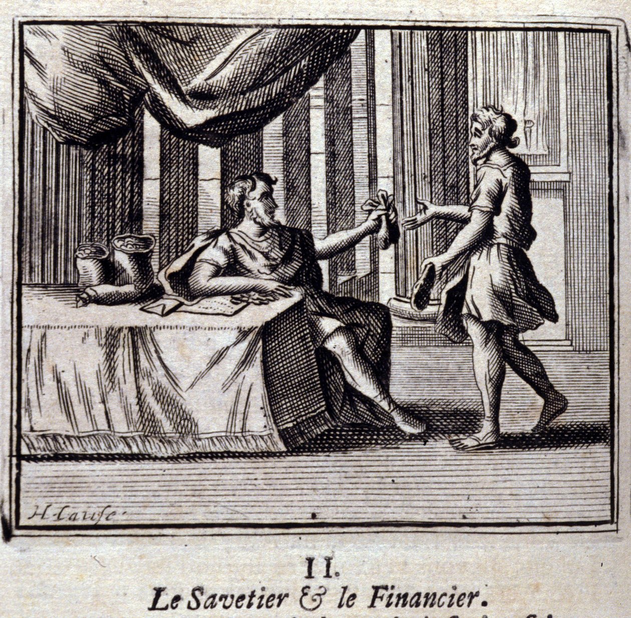 A Megmentő és a Megtaláló. Jean de La Fontaine (1621-95) meséi. Illusztráció: François Chauveau (1613-1676). 1728-as kiadás. alkotó: Francois Chauveau