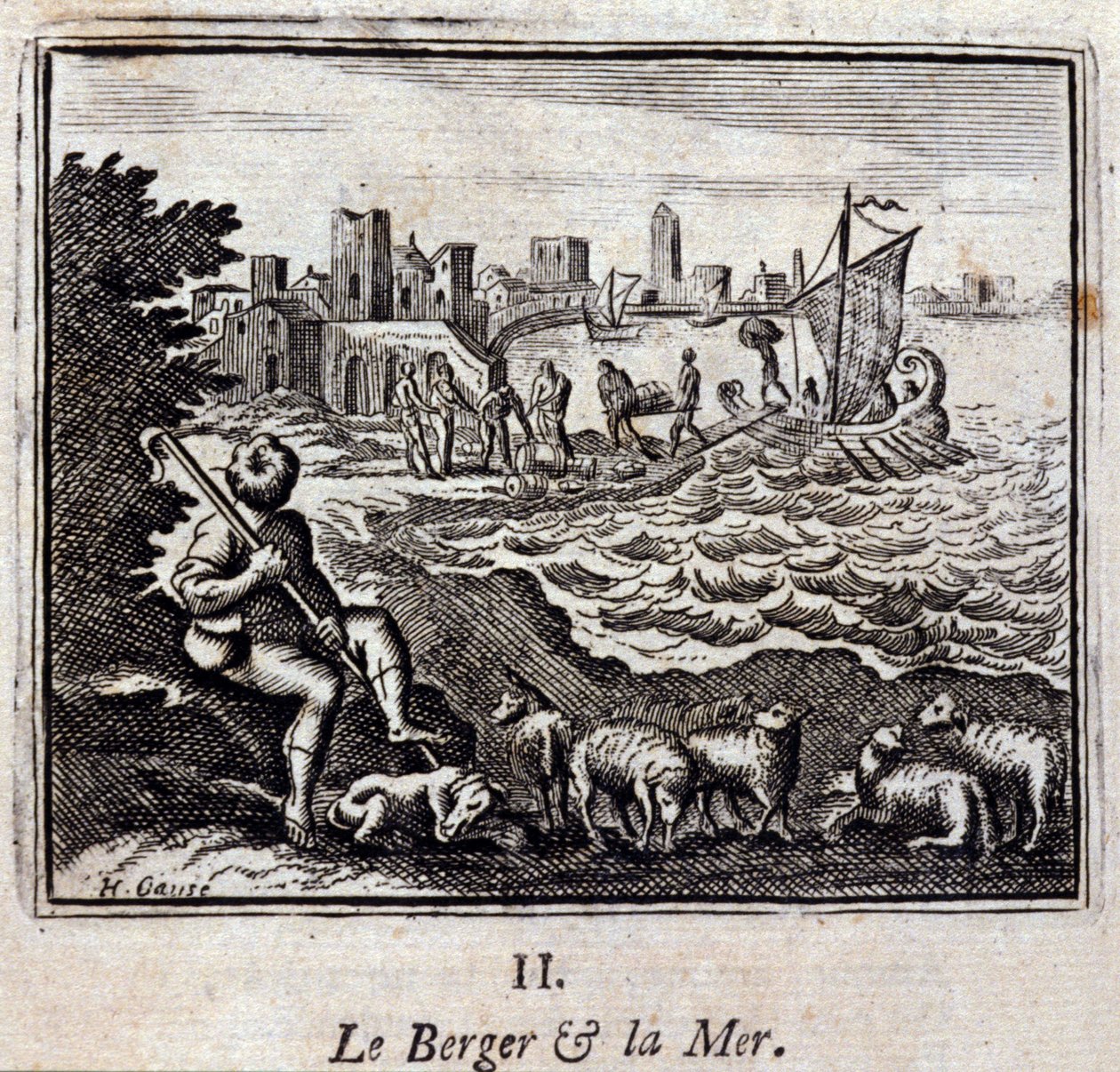 A pásztor és a tenger. Jean de La Fontaine (1621-95) meséi. Illusztráció: François Chauveau (1613-1676). 1728-as kiadás. alkotó: Francois Chauveau