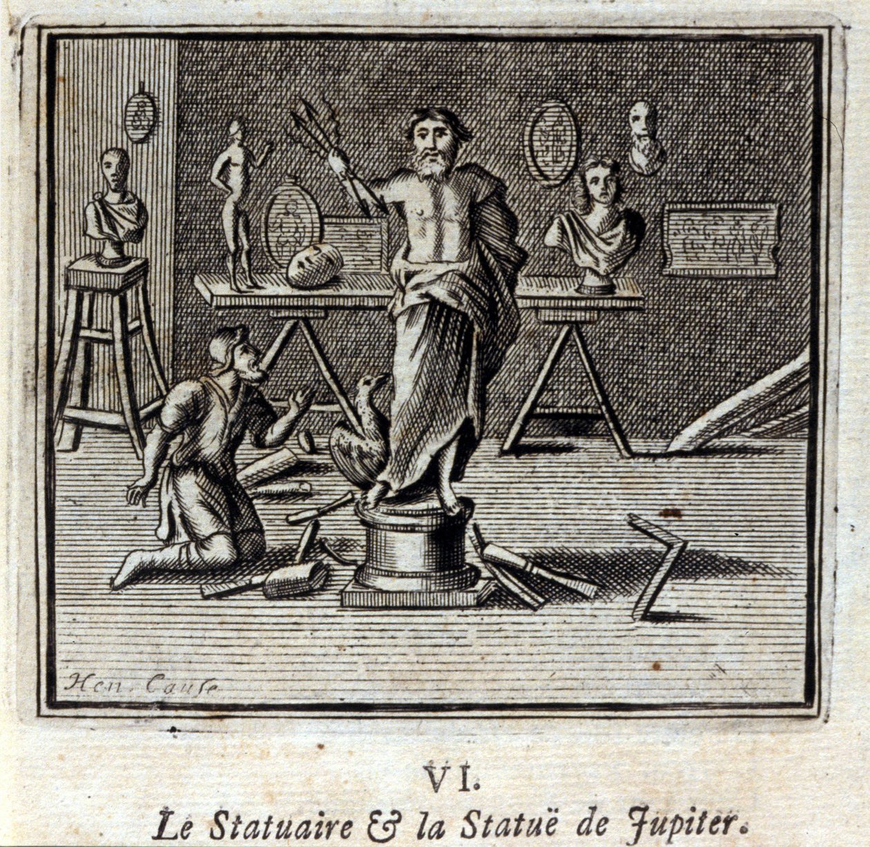 A szobor és a Jupiter szobra. Jean de La Fontaine (1621-95) meséi. Illusztráció: François Chauveau (1613-1676). 1728-as kiadás. alkotó: Francois Chauveau