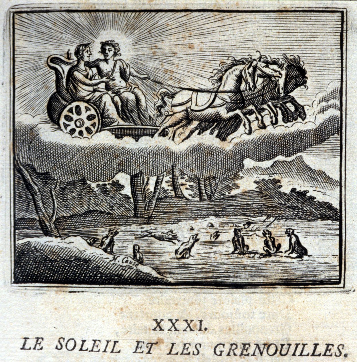A Nap és a békák. Jean de La Fontaine (1621-95) meséi. Illusztráció: François Chauveau (1613-1676). 1728-as kiadás. alkotó: Francois Chauveau