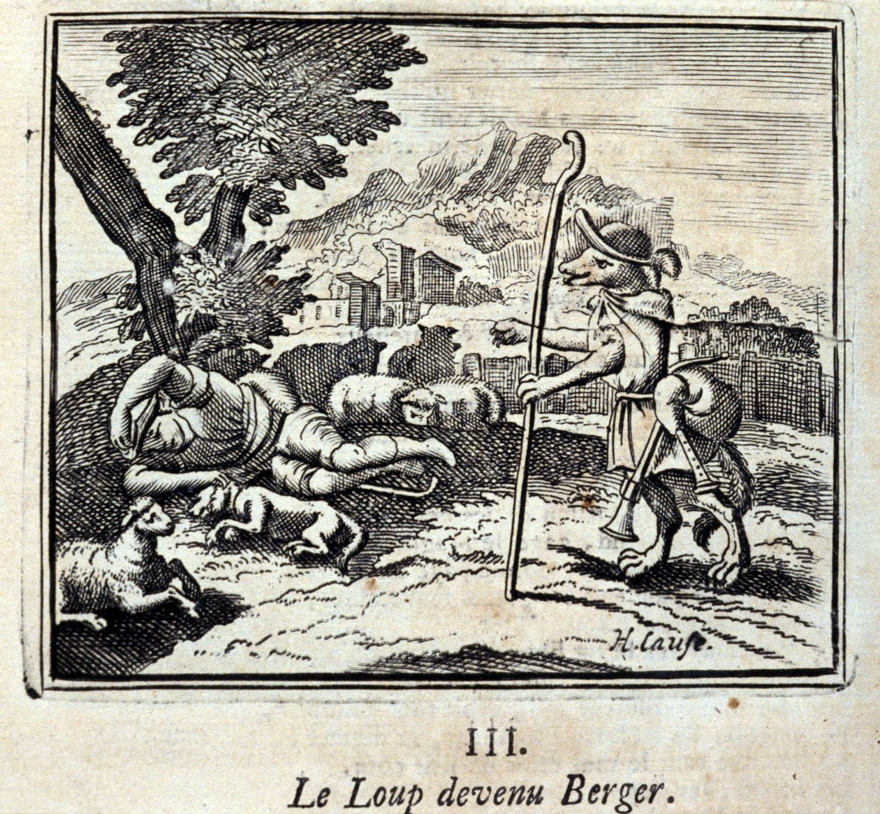 A farkas Berger lett.Jean de La Fontaine (1621-95) meséi. Illusztráció: François Chauveau (1613-1676). 1728-as kiadás. alkotó: Francois Chauveau