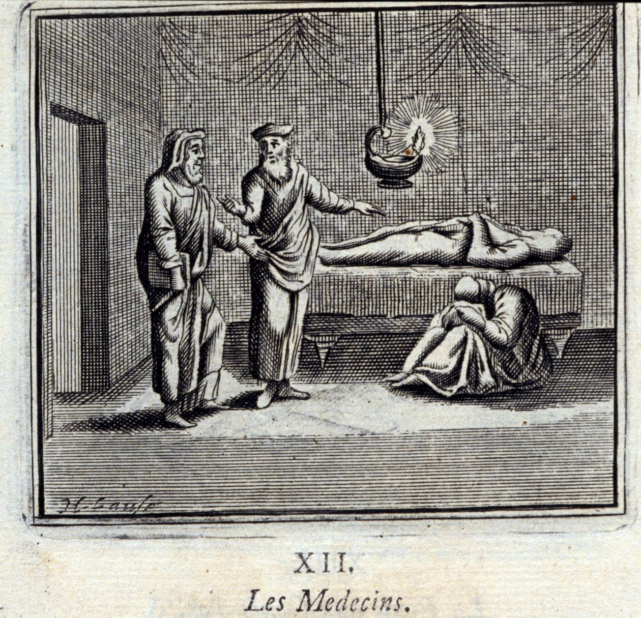 Az orvosok. Jean de La Fontaine (1621-95) meséi. Illusztráció: François Chauveau (1613-1676). 1728-as kiadás. alkotó: Francois Chauveau