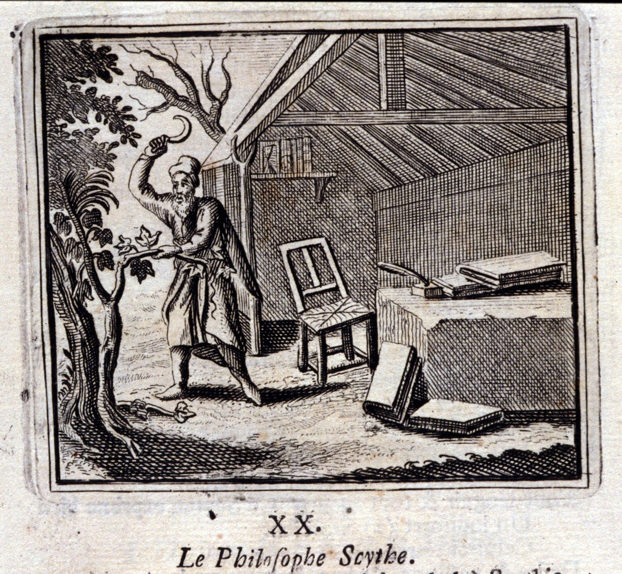 A filozófus Scythe. Jean de La Fontaine (1621-95) meséi. François Chauveau (1613-1676) illusztrációja. 1728-as kiadás. alkotó: Francois Chauveau