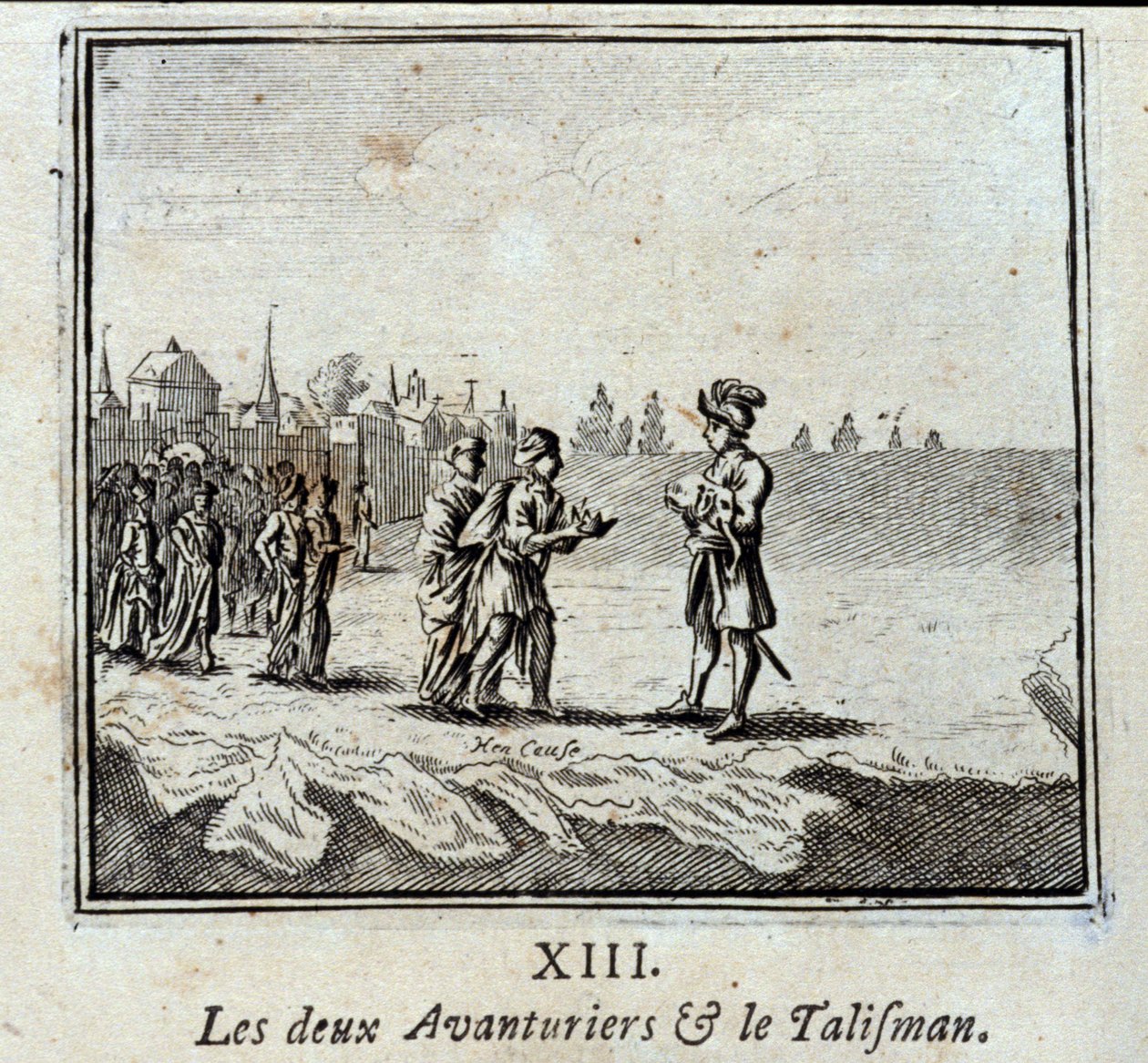 A két kalandor és a talizmán. Jean de La Fontaine (1621-95) meséi. Illusztráció: François Chauveau (1613-1676). 1728-as kiadás. alkotó: Francois Chauveau