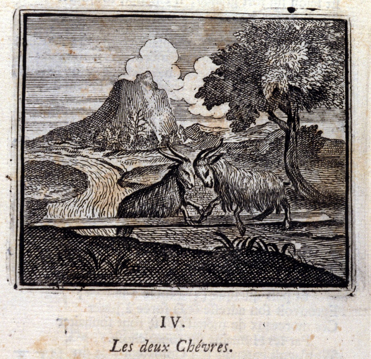 A két kecske. Jean de La Fontaine (1621-95) meséi. Illusztráció: François Chauveau (1613-1676). 1728-as kiadás. alkotó: Francois Chauveau